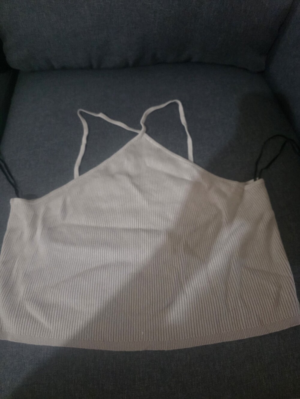 H&M White Ribbed Spaghetti-Strap Camisole